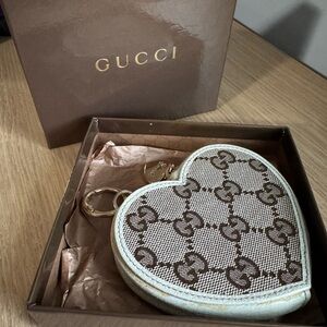 Authentic Gucci Beige Heart keychain pouch